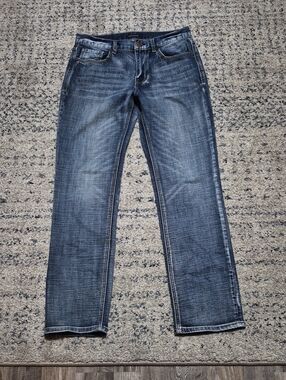 Warehouse One Men's Straight Jeans in Medium Blue Wash